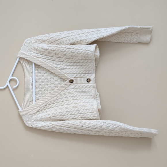 Small Et clet Cropped Cardigan Sweater Cream Cable Knit Button Front - Picture 1 of 16